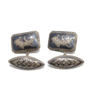Vintage Siam Silver Niello Cuff Links Thai Goddess Mekkala 1940s